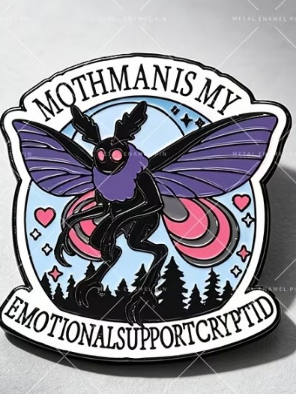 Emotional Support Cryptid Mothman Enamel Art Pin - Purple & Pink